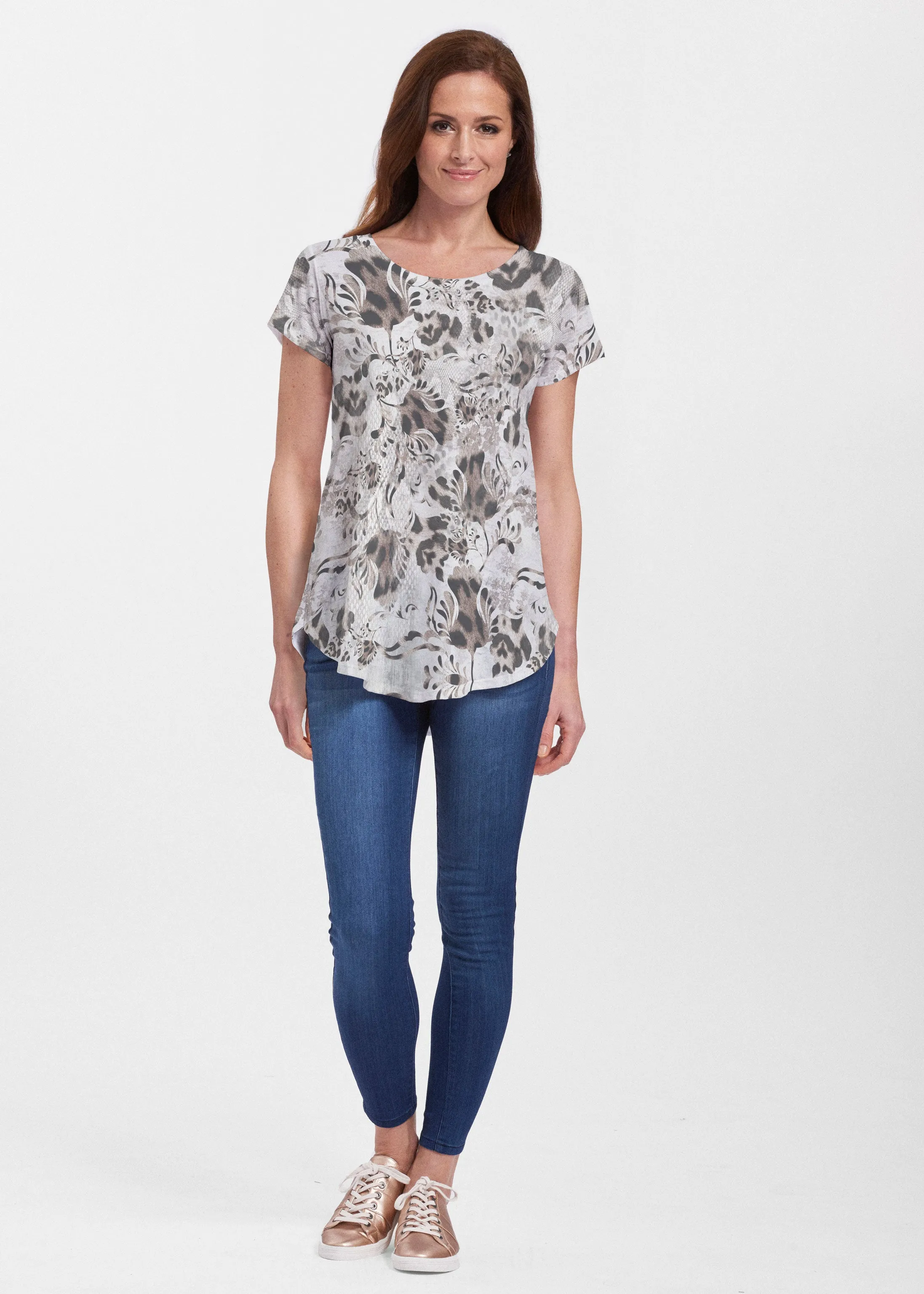 Tulip Leopard Multi (7731) ~ Signature Short Sleeve Scoop Neck Flowy Tunic