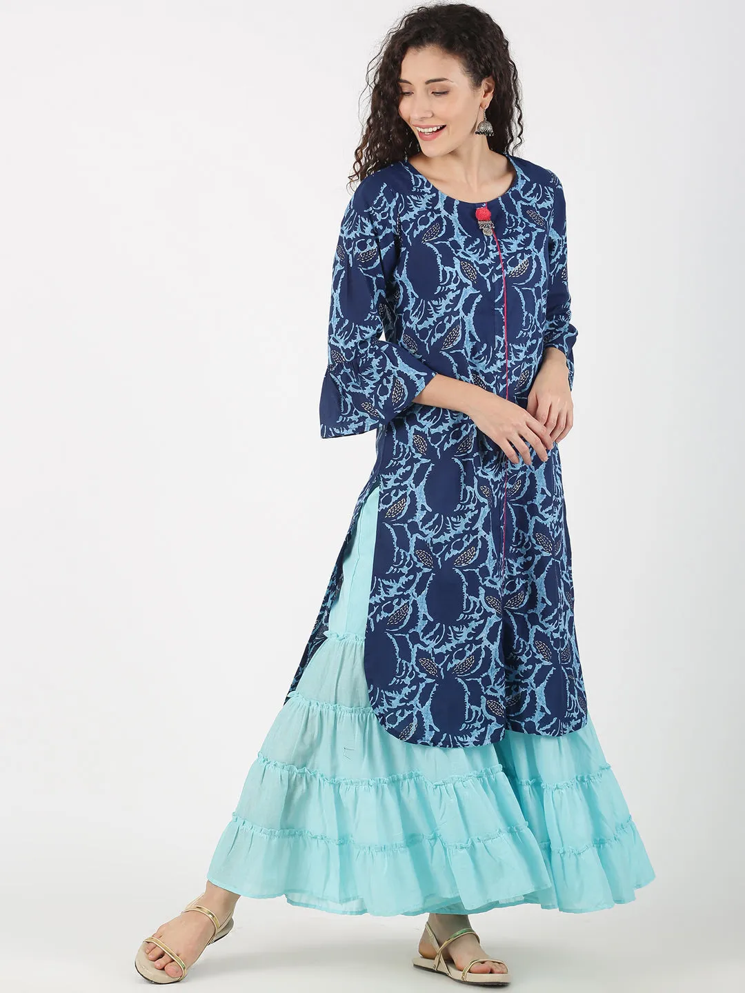 Turquoise Blue Solid Flared Palazzo