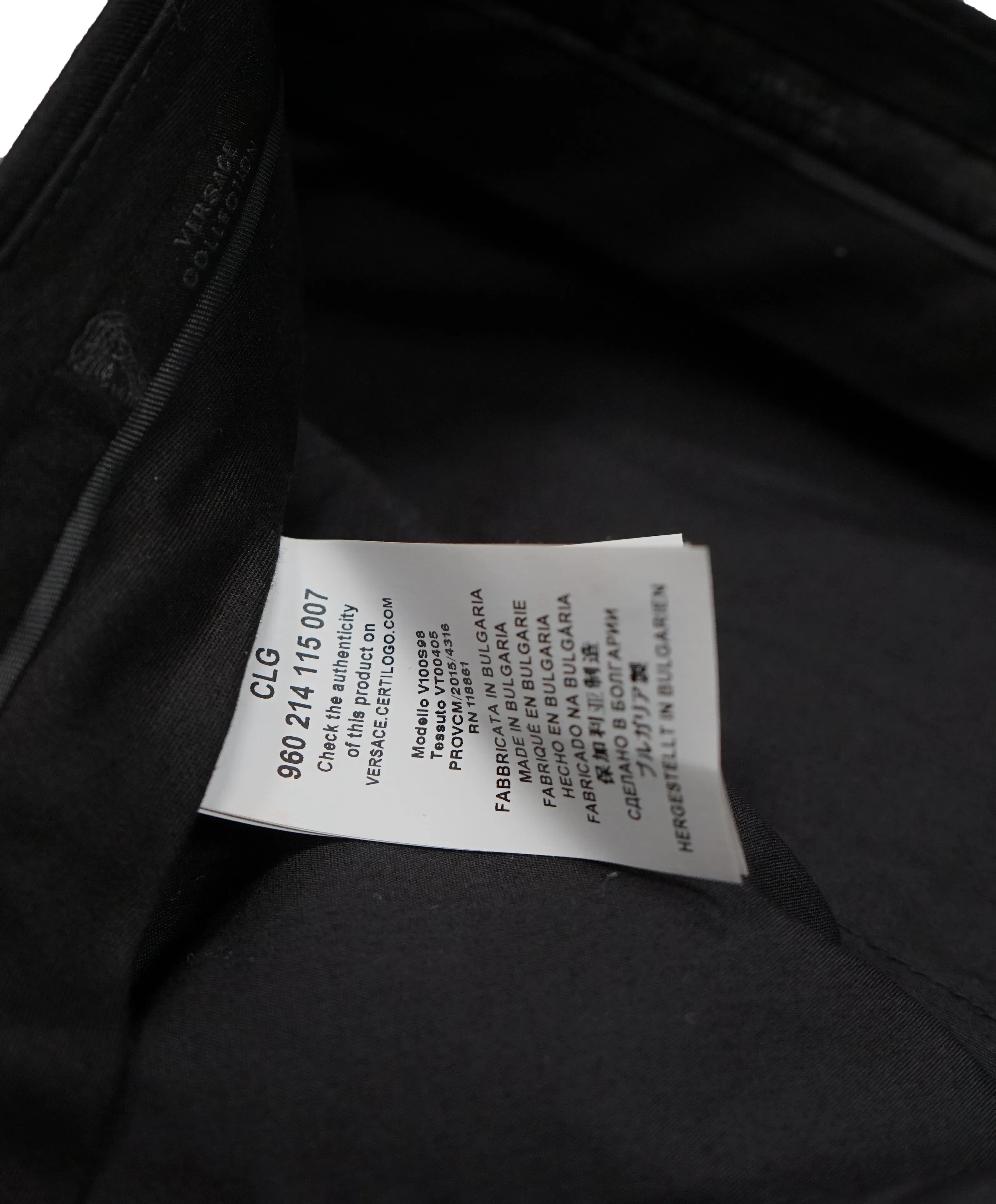 VERSACE COLLECTION - Tonal Black Sharkskin Stripe Logo Button Dress Pants - 33W