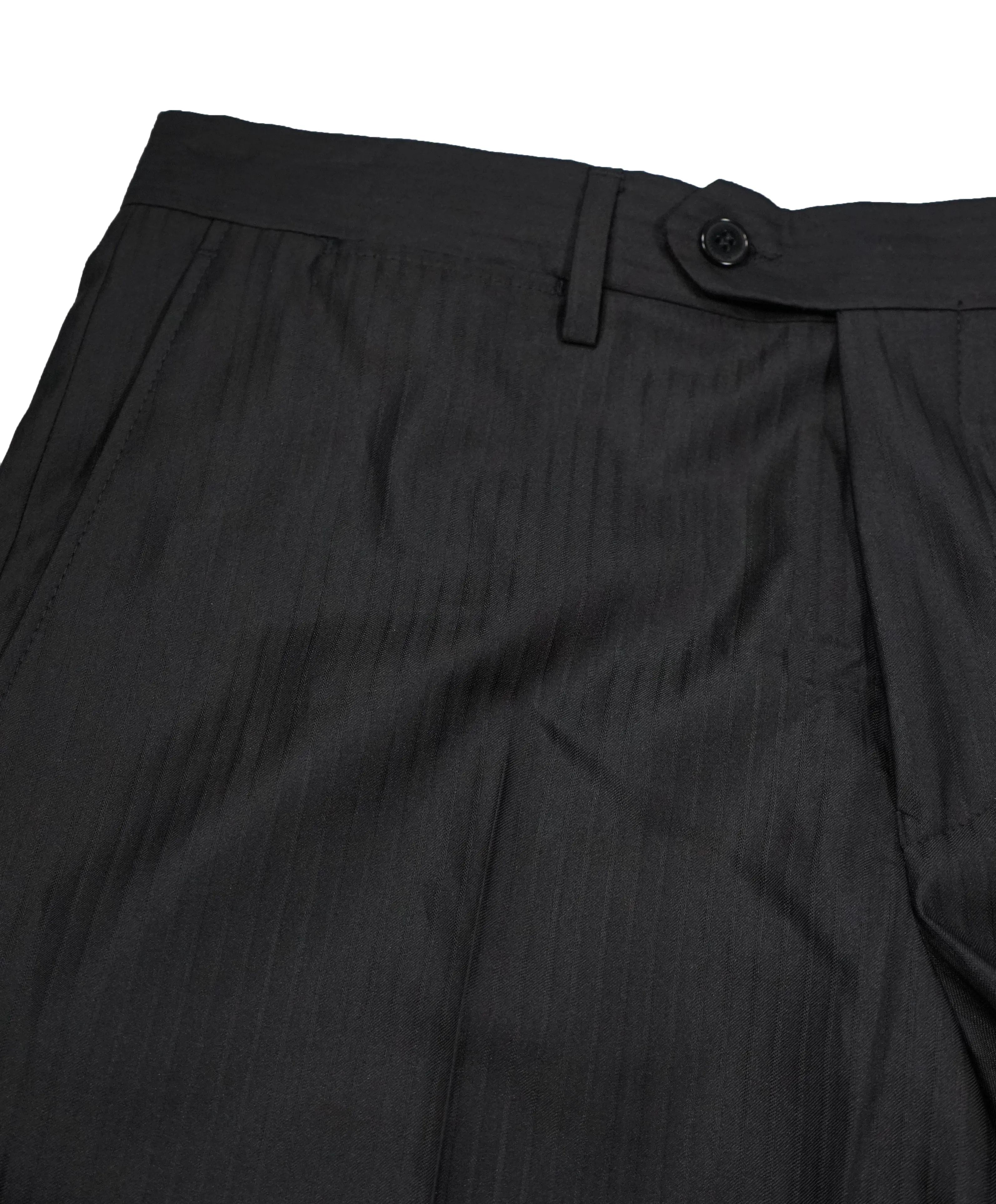 VERSACE COLLECTION - Tonal Black Sharkskin Stripe Logo Button Dress Pants - 33W