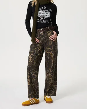 Vintage Leopard Print Straight Jeans
