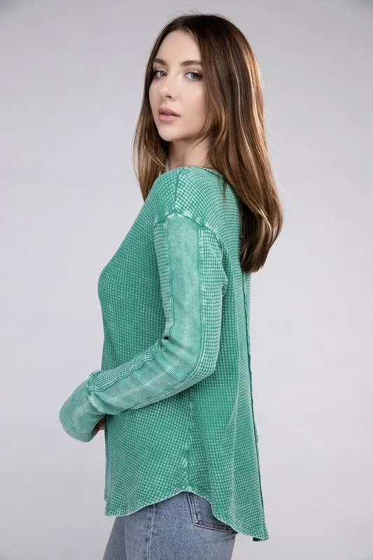 Washed Baby Waffle Long Sleeve Top (4 colors)
