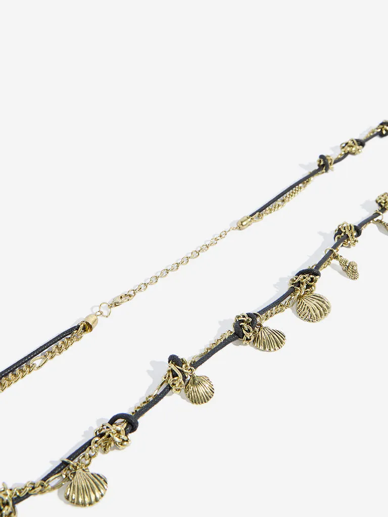 Westside Accessories Gold Seashell Charm & Cord Waist Chain