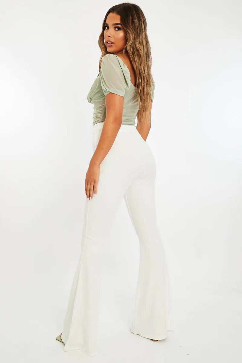 White High Waisted Side Zip Flare Trousers - Billie