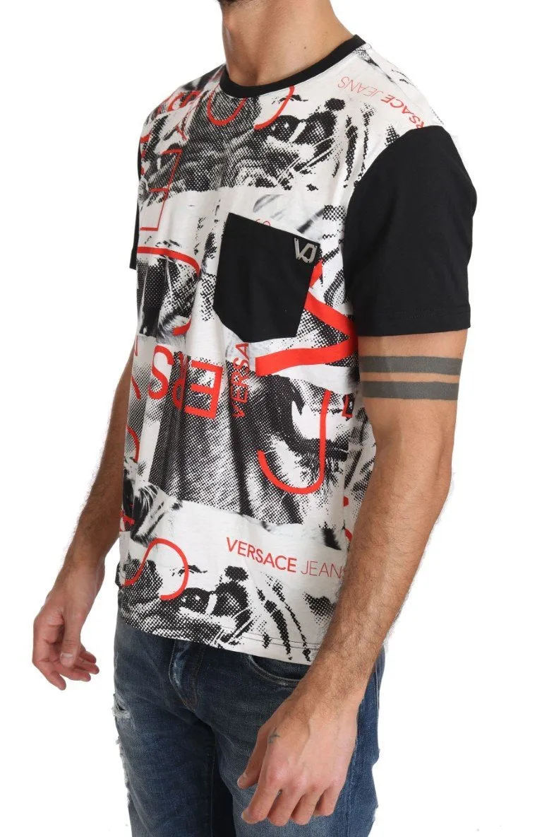 White Multicolor Tiger Motive Print Crewneck T-shirt