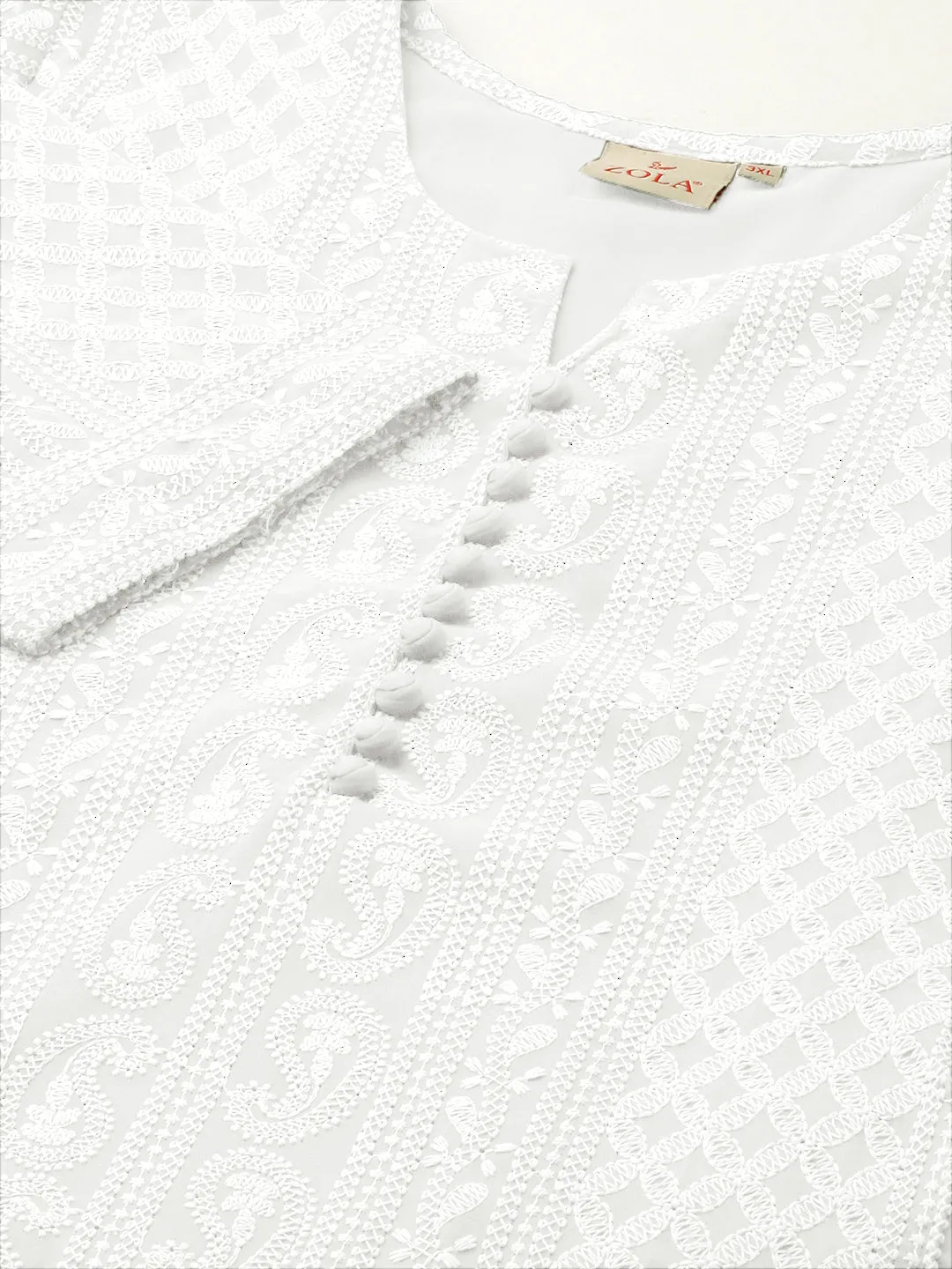 White Paisley Embroidered Georgette Lucknowi Chikankari Thigh Length Tunic For Women - ZOLA