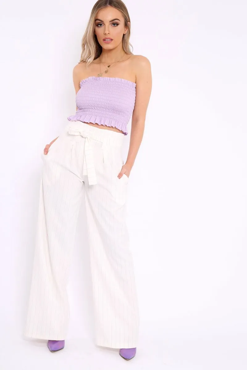 White Pinstripe High Waist Tailored Trousers - Ginni