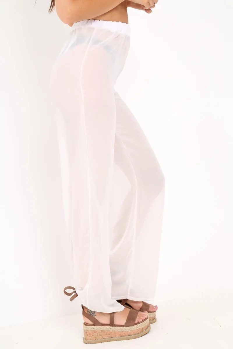 White Shirred Wide Leg Trousers - Kamori