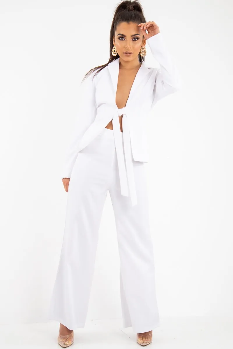 White Tie Front Blazer Wide Leg Trouser Co-Ord - Saphira
