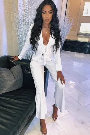 White Tie Front Blazer Wide Leg Trouser Co-Ord - Saphira