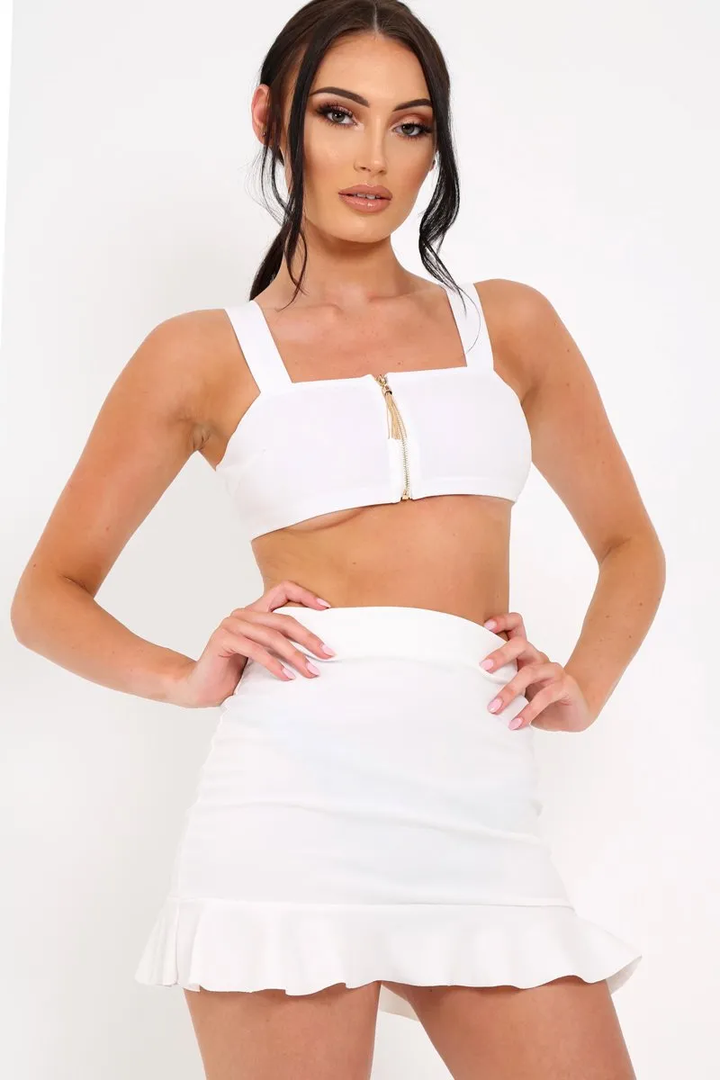 White Zip Front Crop Top - Ivorie