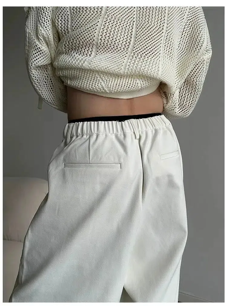 Wide-Leg Casual Pants with Semi-Elastic Waist