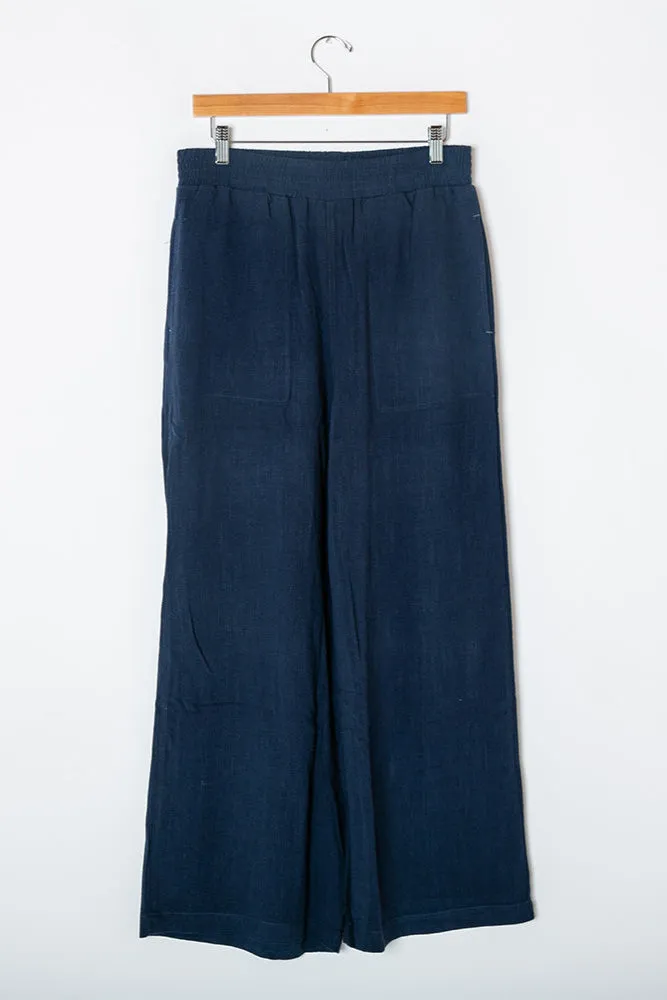 Wide Leg Linen Blend Trousers