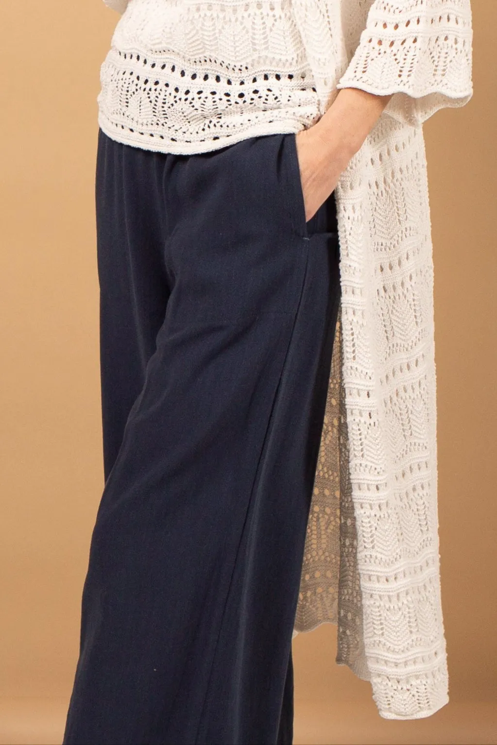 Wide Leg Linen Blend Trousers