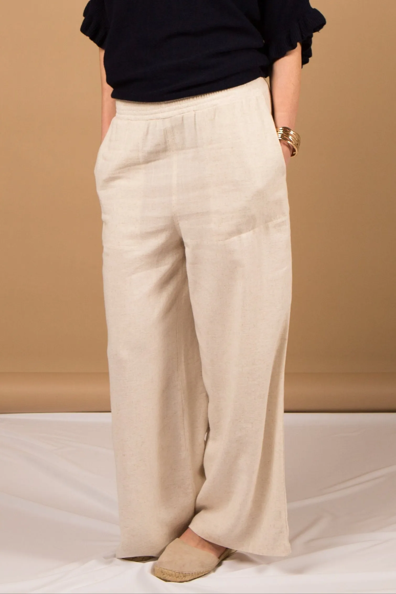 Wide Leg Linen Blend Trousers