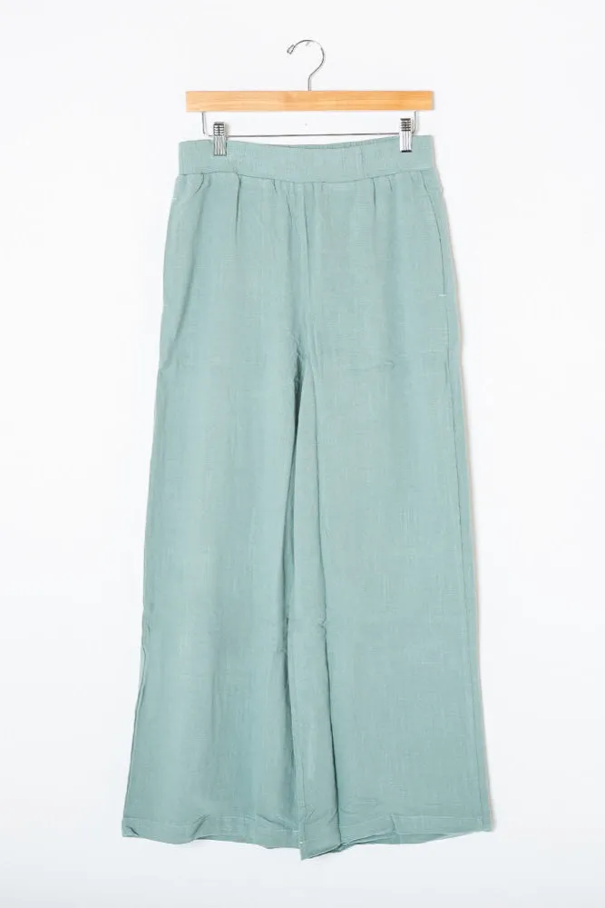 Wide Leg Linen Blend Trousers