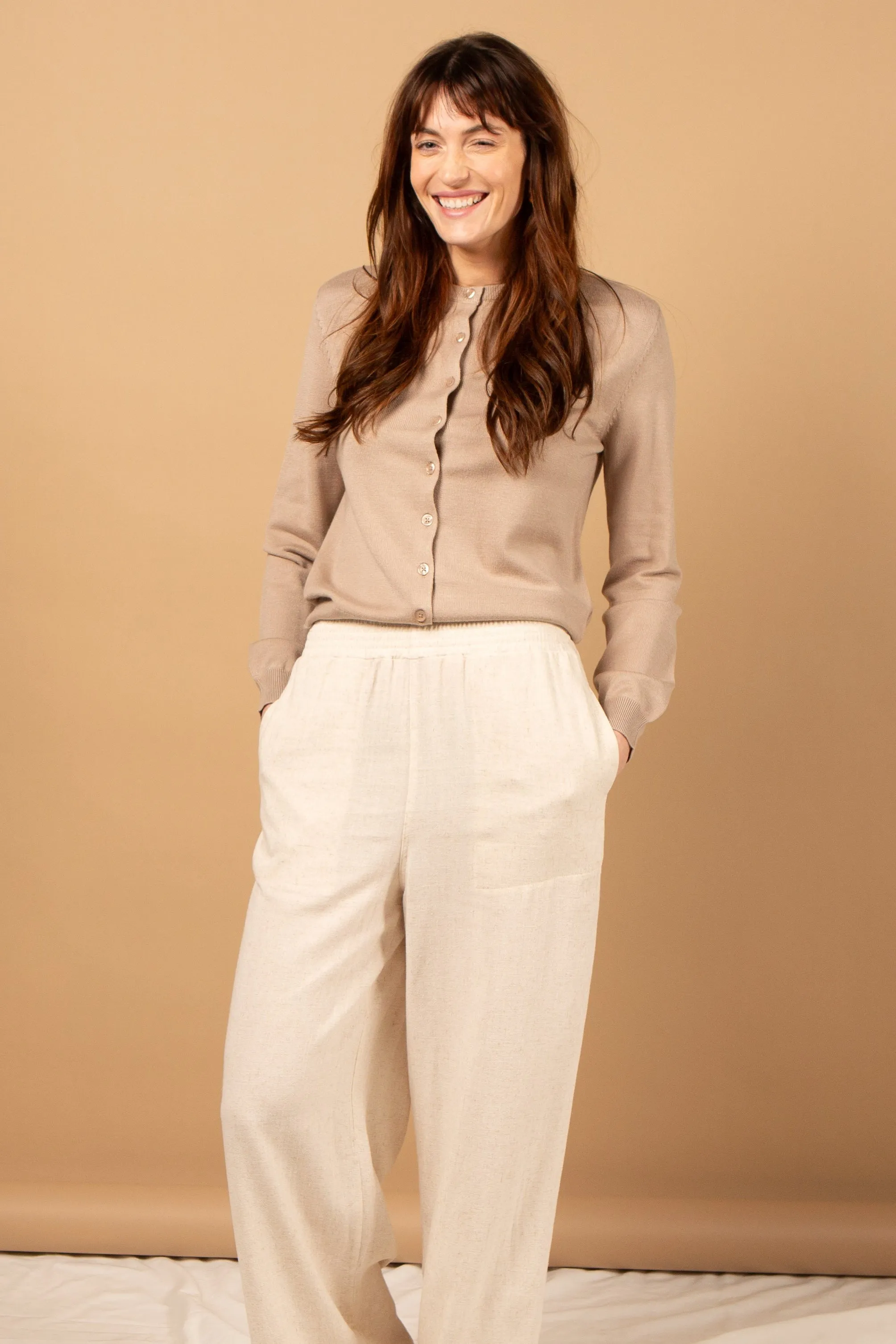 Wide Leg Linen Blend Trousers