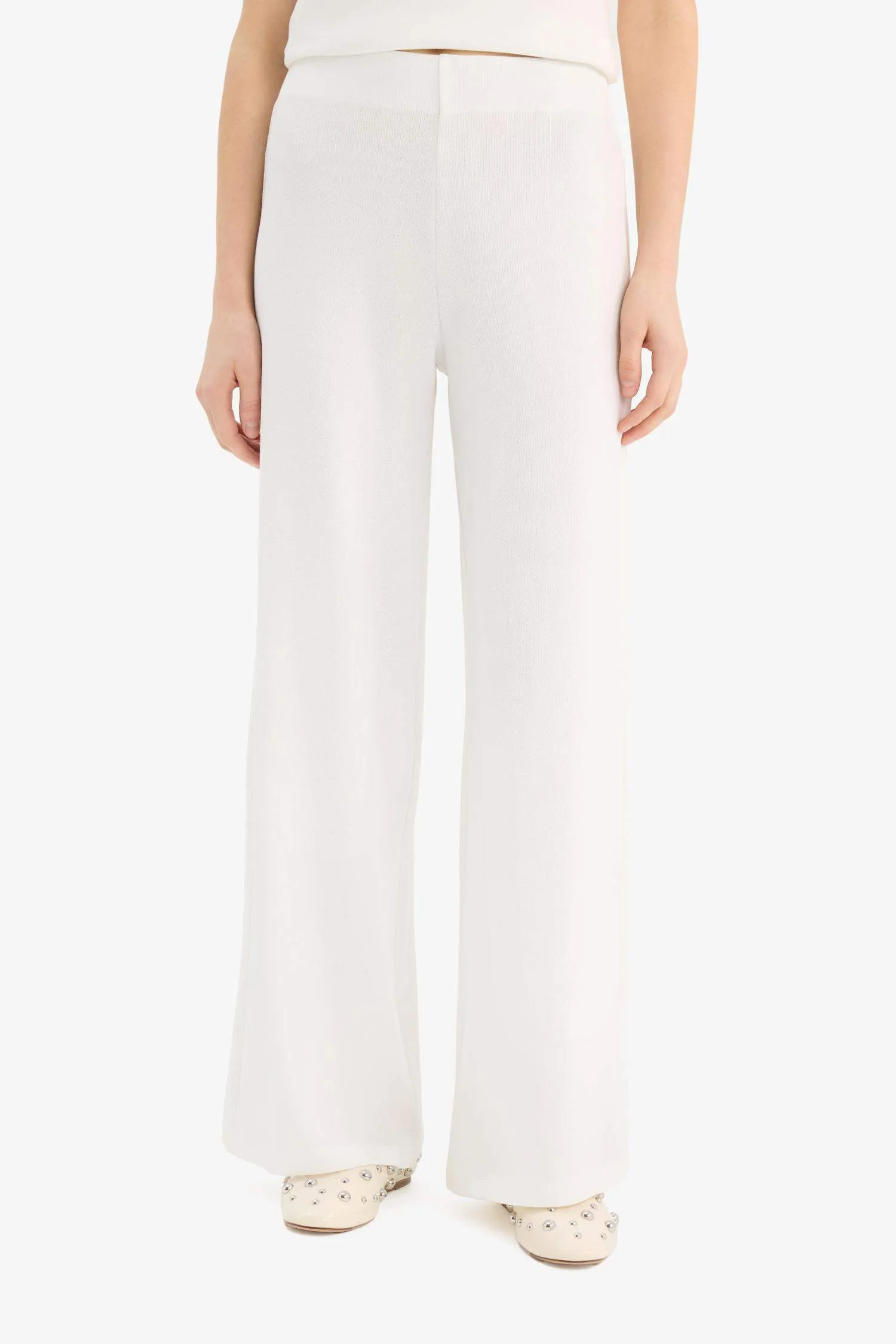 Wide Leg Pique Trousers