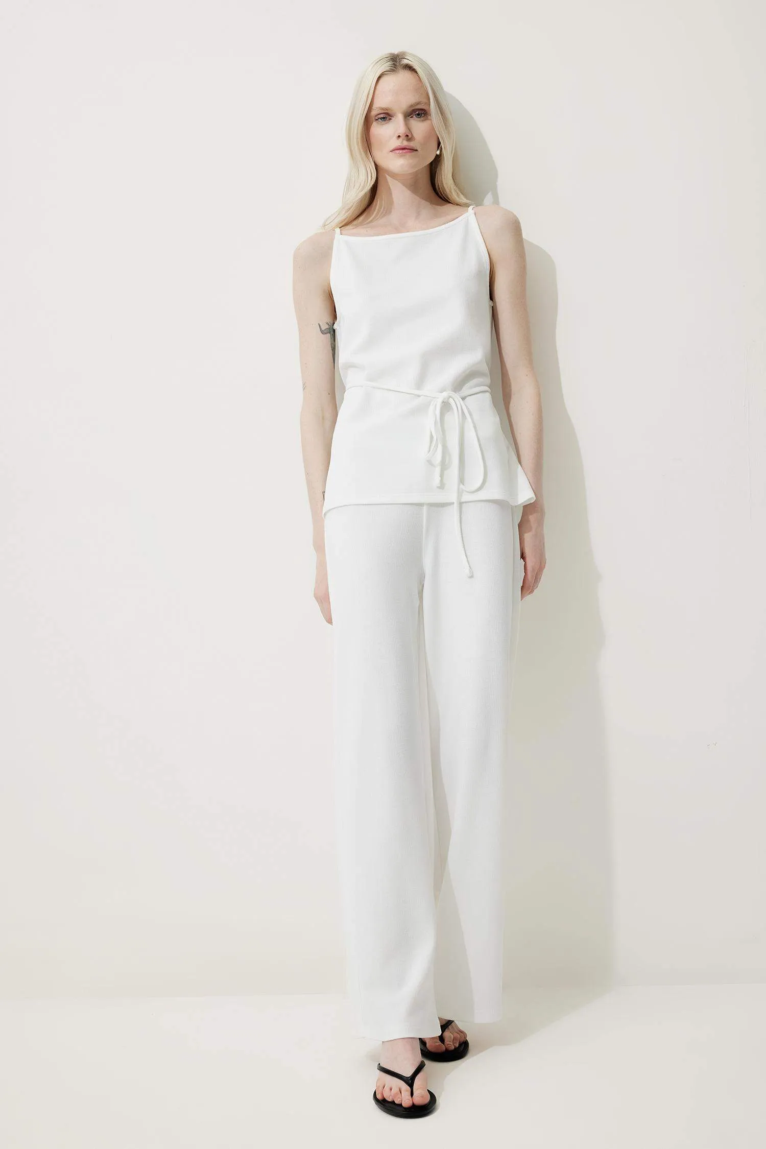 Wide Leg Pique Trousers
