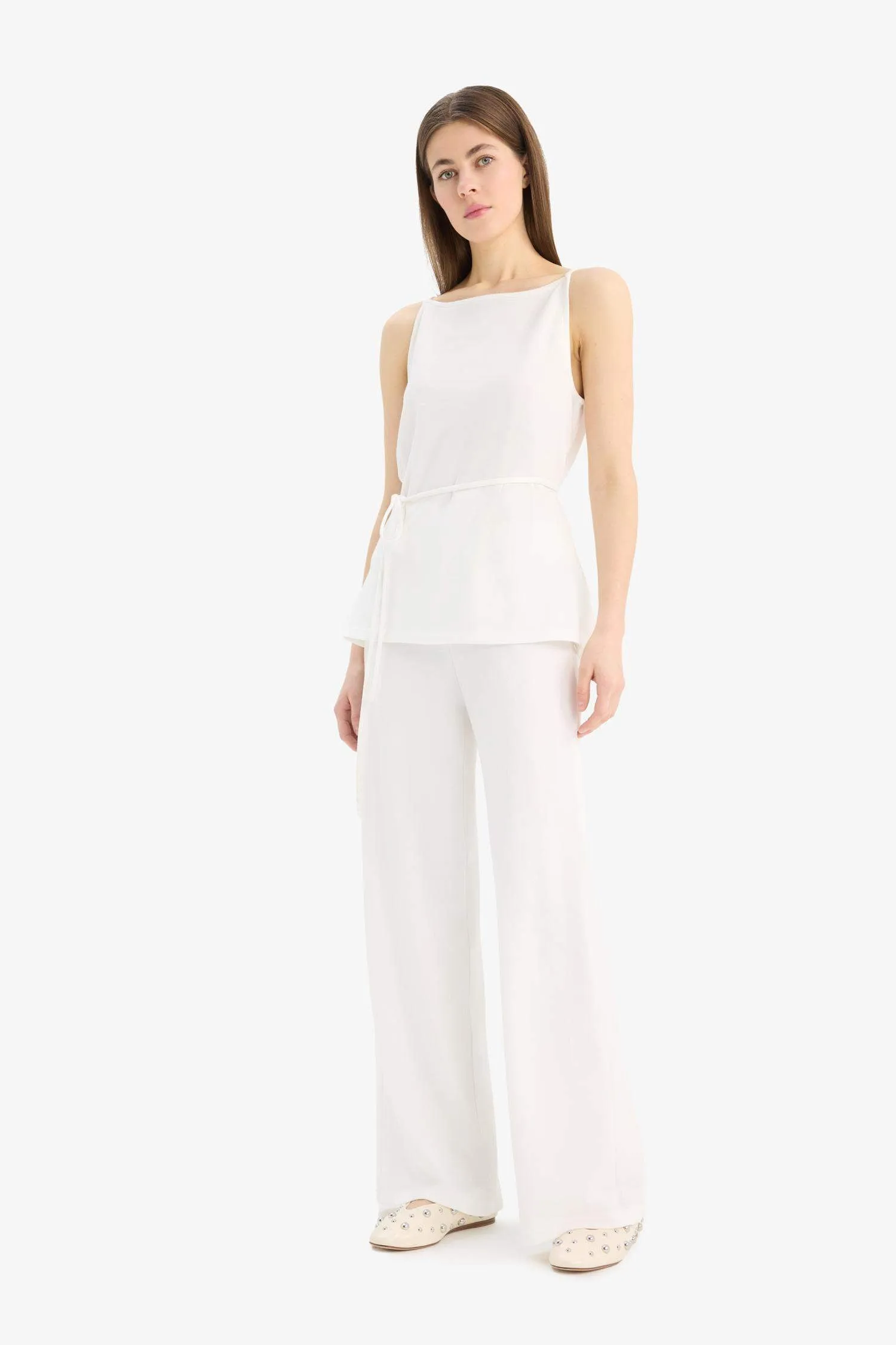 Wide Leg Pique Trousers