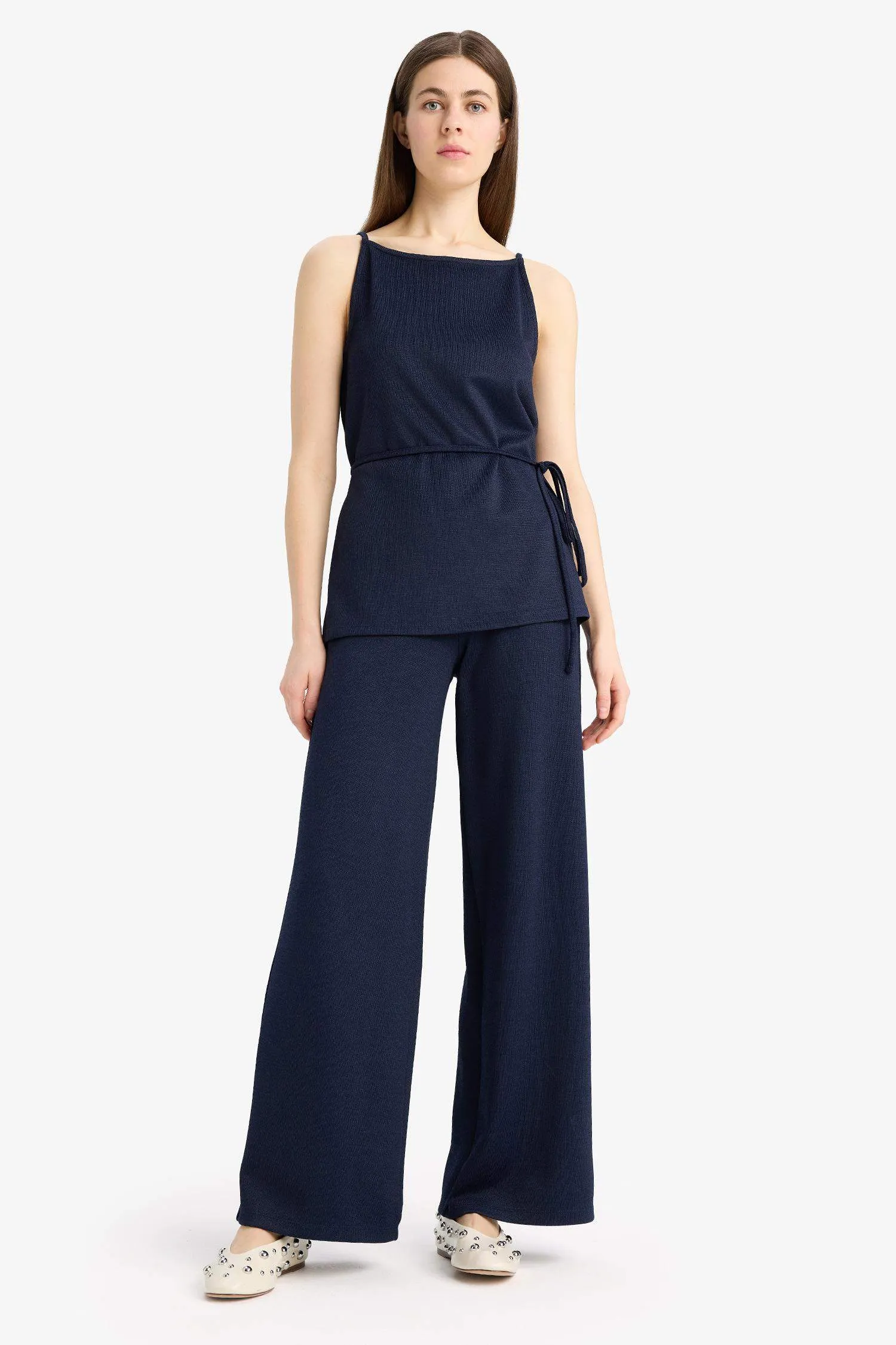Wide Leg Pique Trousers