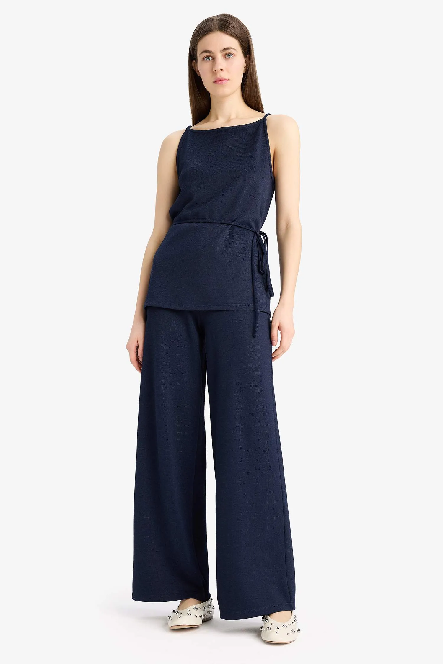Wide Leg Pique Trousers