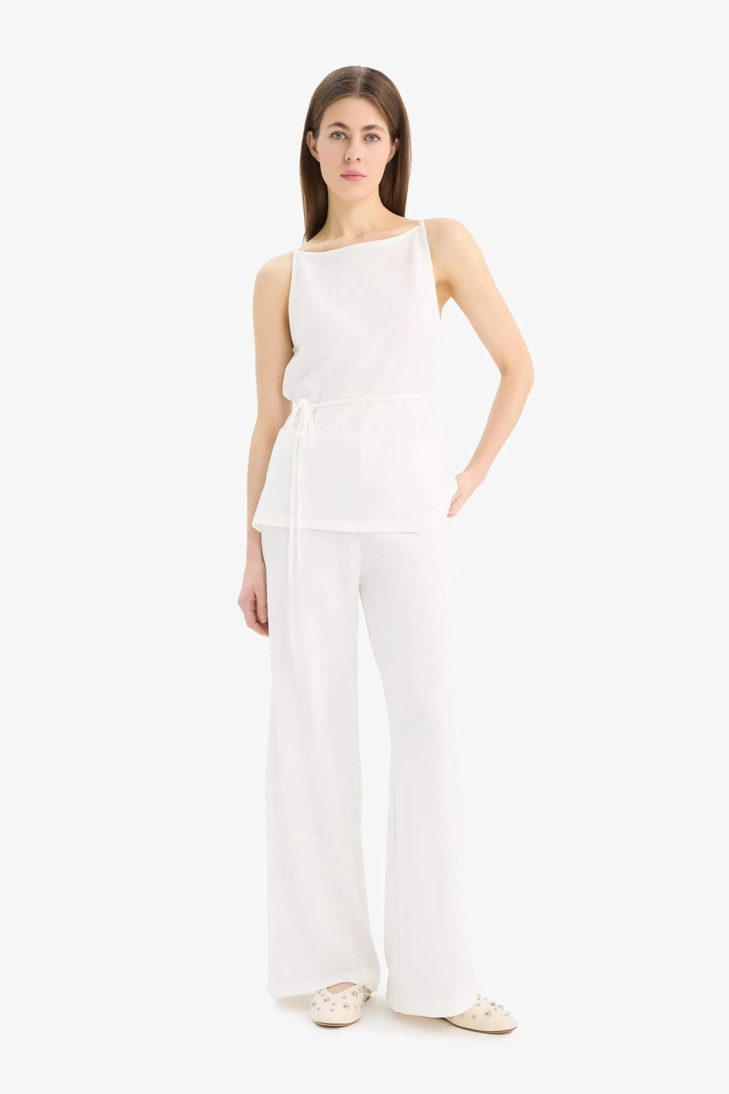 Wide Leg Pique Trousers