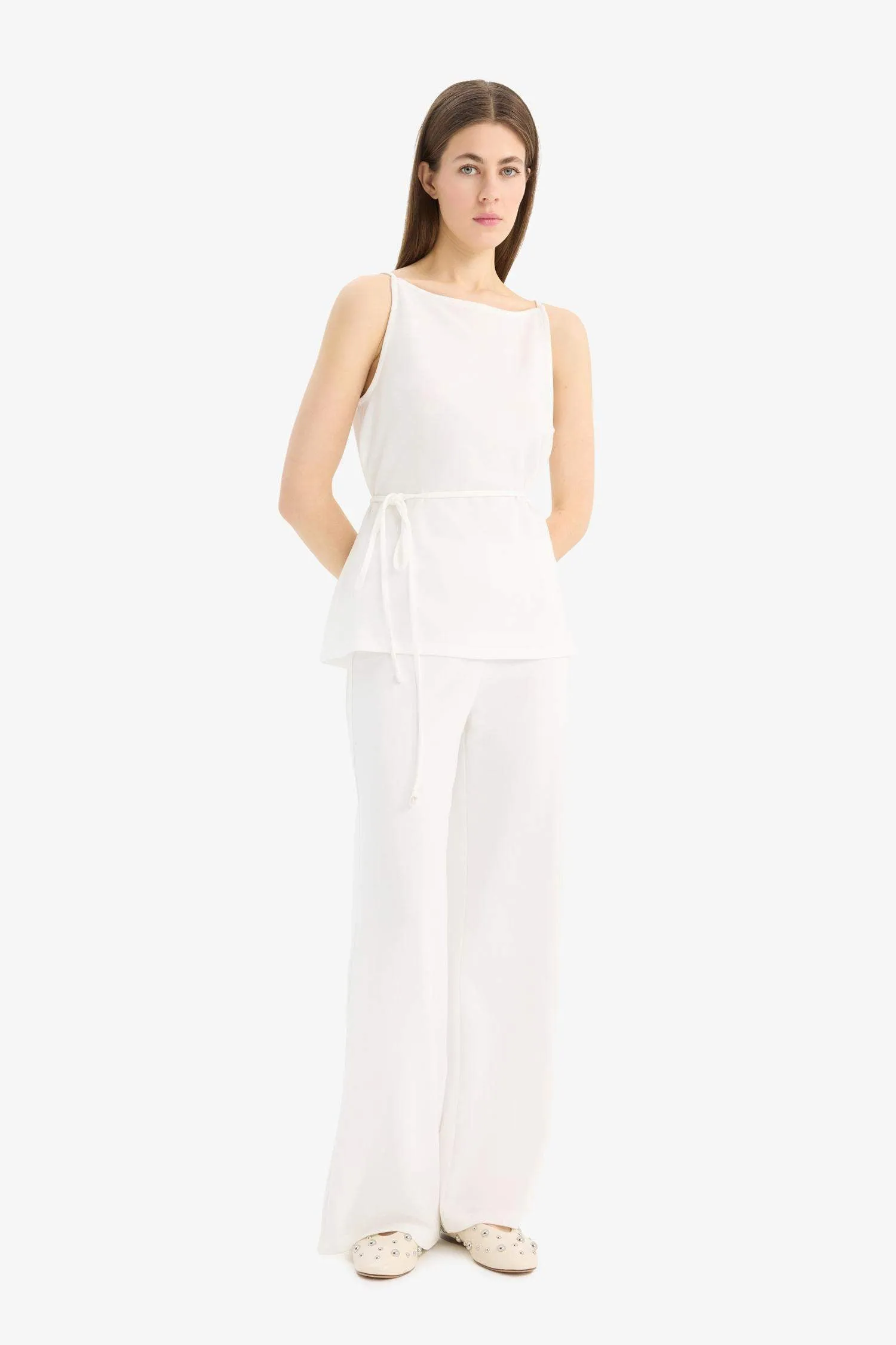Wide Leg Pique Trousers