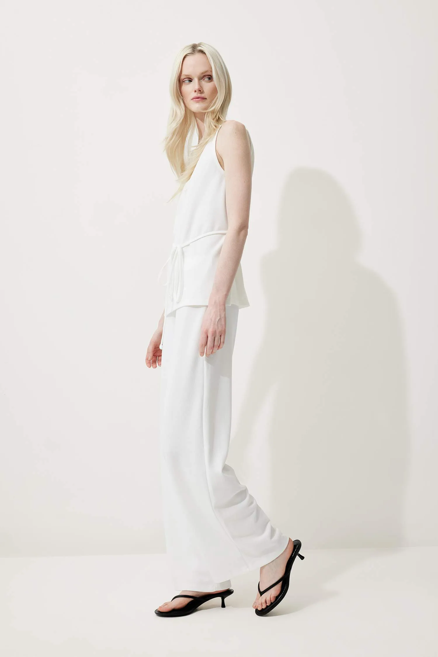 Wide Leg Pique Trousers