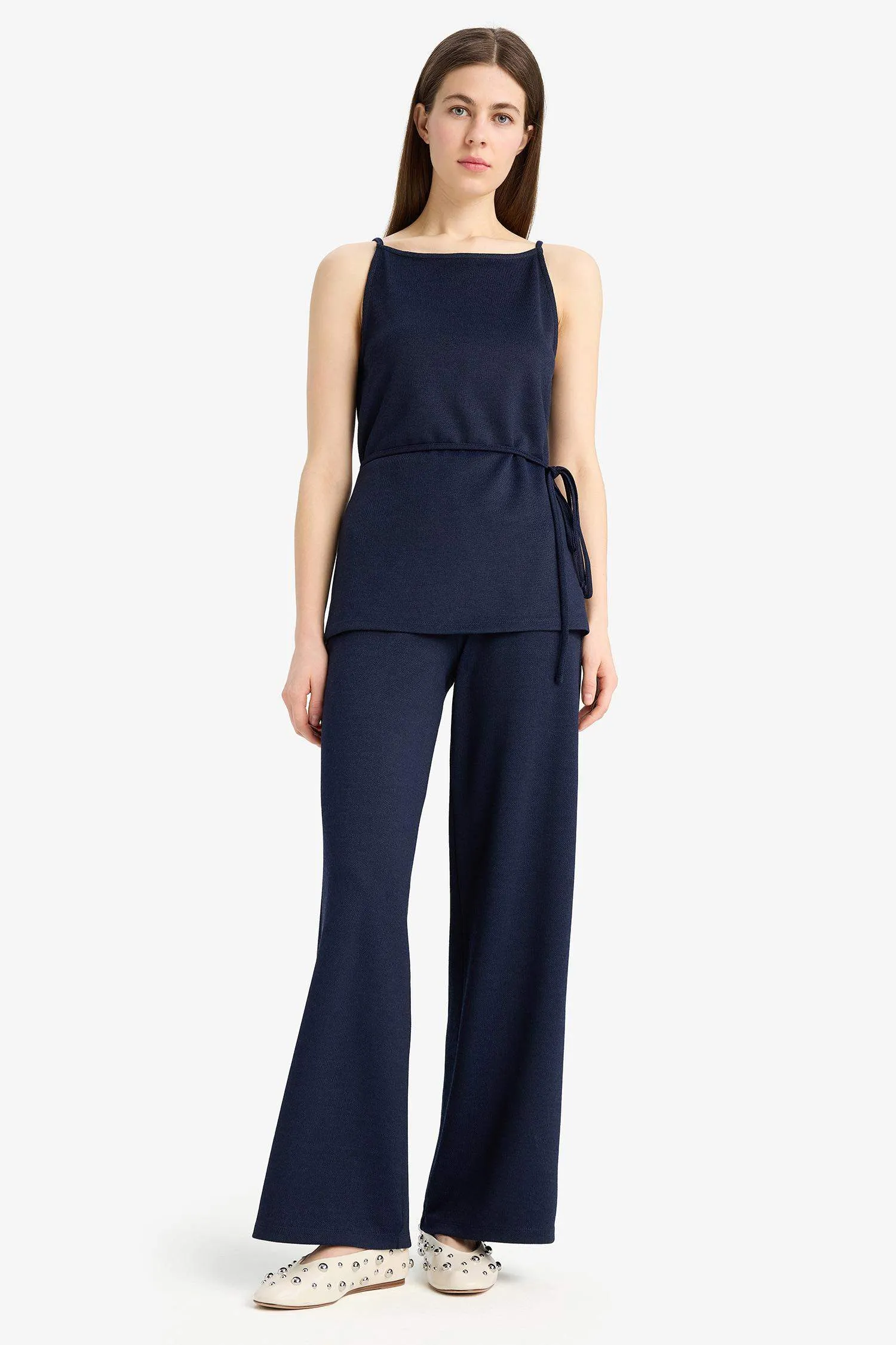 Wide Leg Pique Trousers