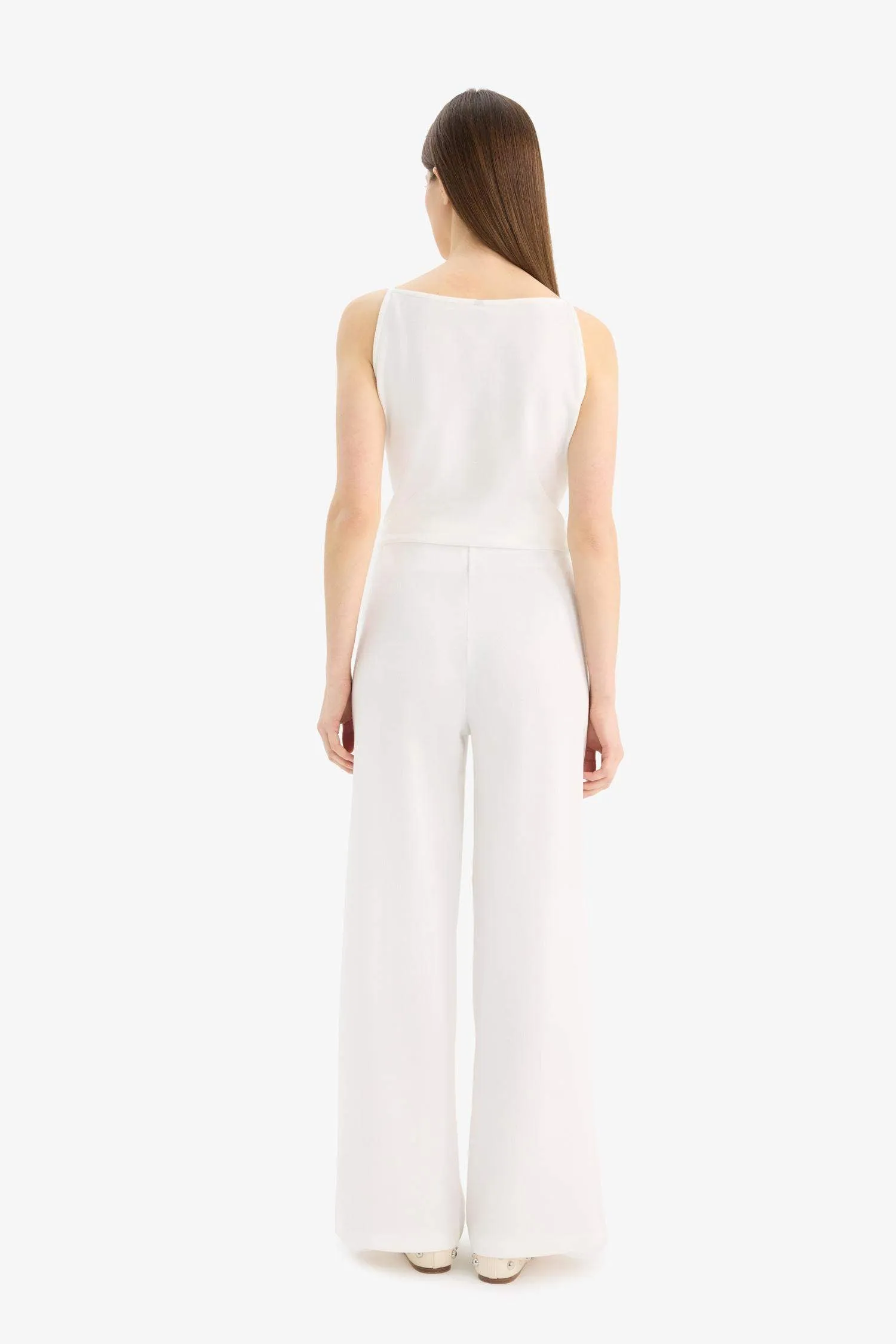 Wide Leg Pique Trousers