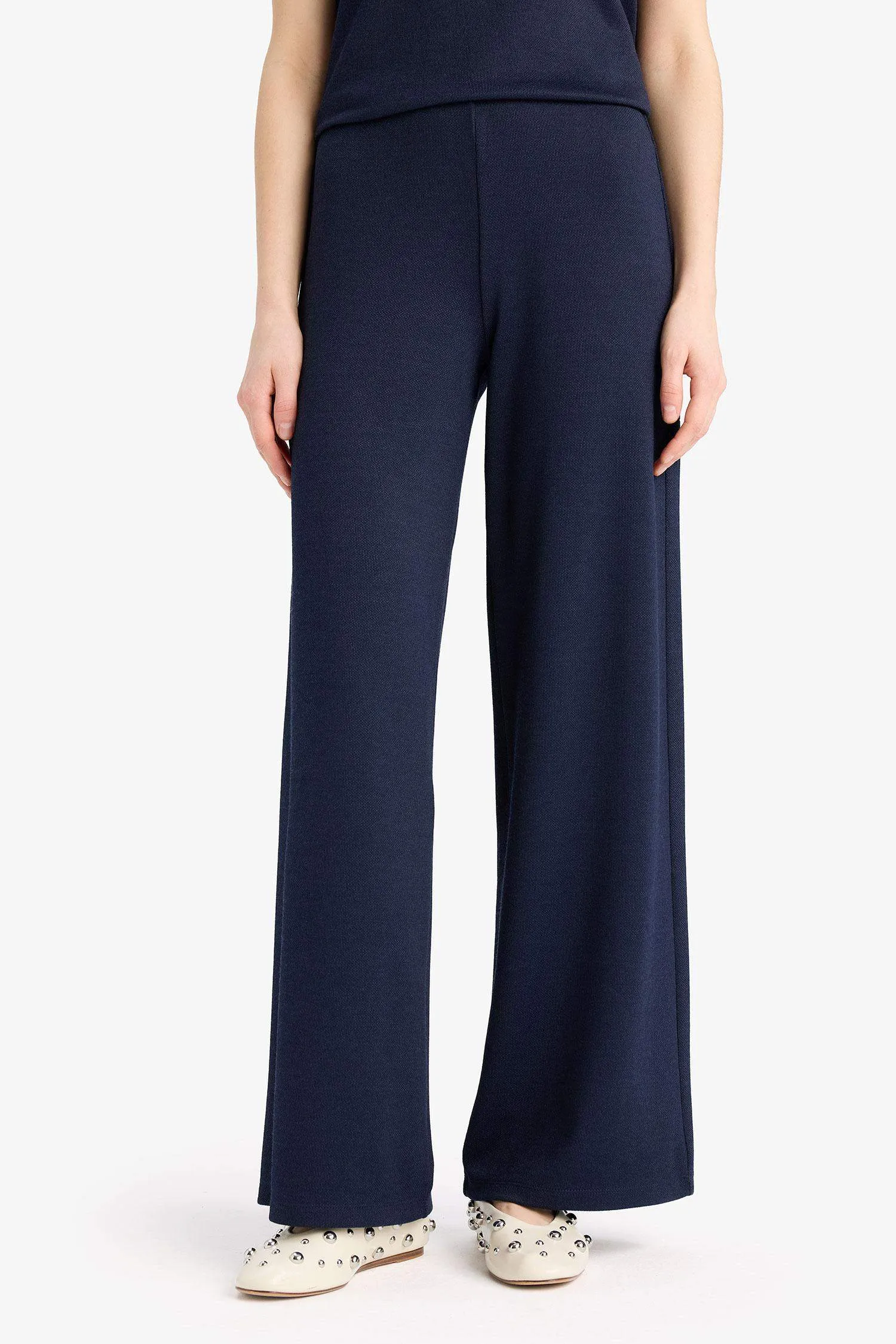 Wide Leg Pique Trousers