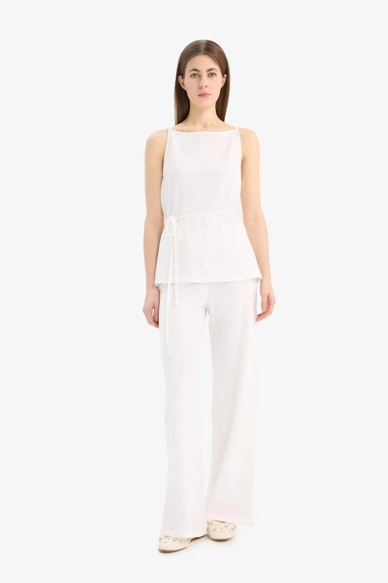 Wide Leg Pique Trousers