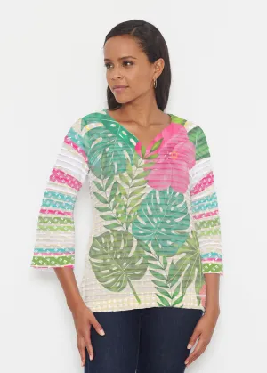 Wild Begonia (13489) ~ Banded 3/4 Bell-Sleeve V-Neck Tunic
