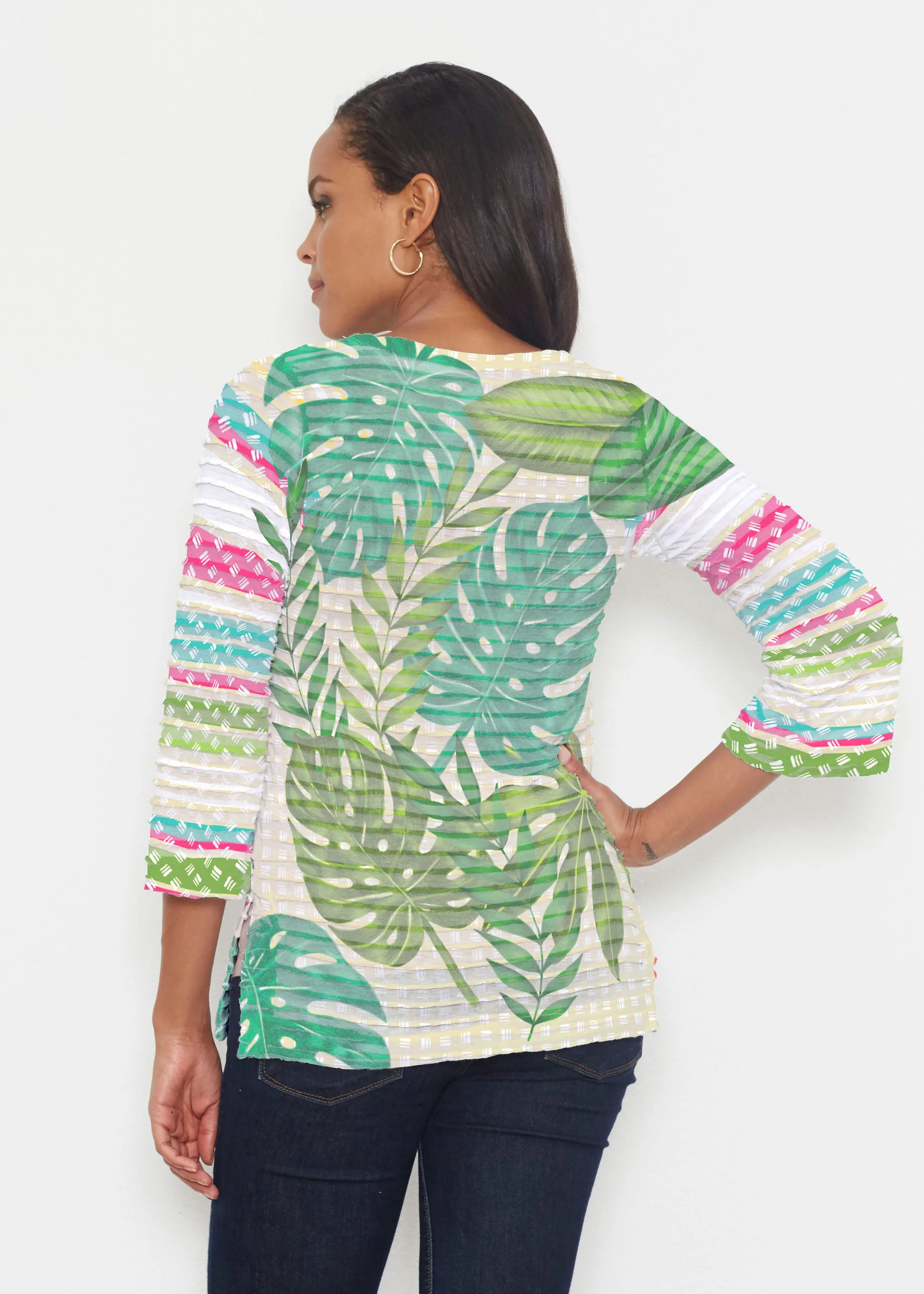 Wild Begonia (13489) ~ Banded 3/4 Bell-Sleeve V-Neck Tunic