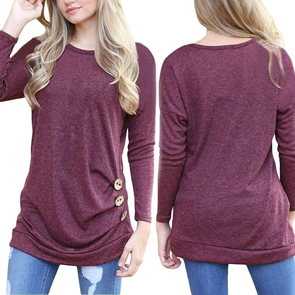 Women's Casual Long Sleeve Round Neck Shirt