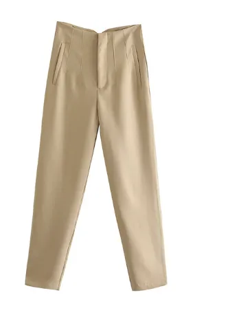 Women's Elegant High-Waisted Trousers with Pockets | For Everyday Wear