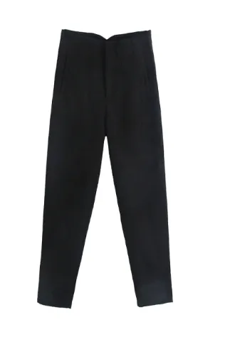 Women's Elegant High-Waisted Trousers with Pockets | For Everyday Wear