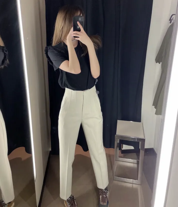 Women's Elegant High-Waisted Trousers with Pockets | For Everyday Wear