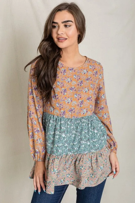 Woven Ditsy Floral Tiered Tunic