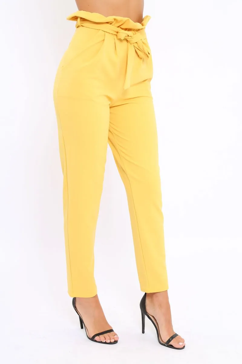 Yellow Paper Bag Tie Waist Cigarette Trousers - Karmen