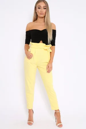 Yellow Paper Bag Tie Waist Cigarette Trousers - Karmen