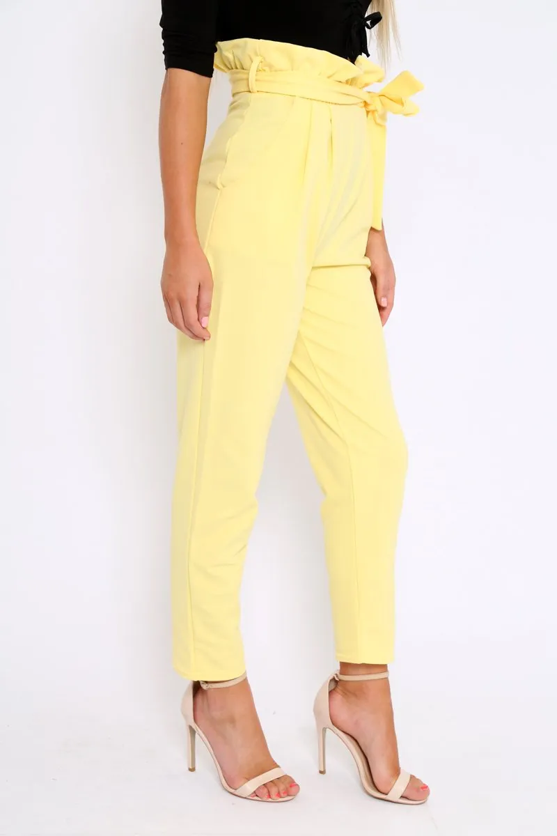 Yellow Paper Bag Tie Waist Cigarette Trousers - Karmen