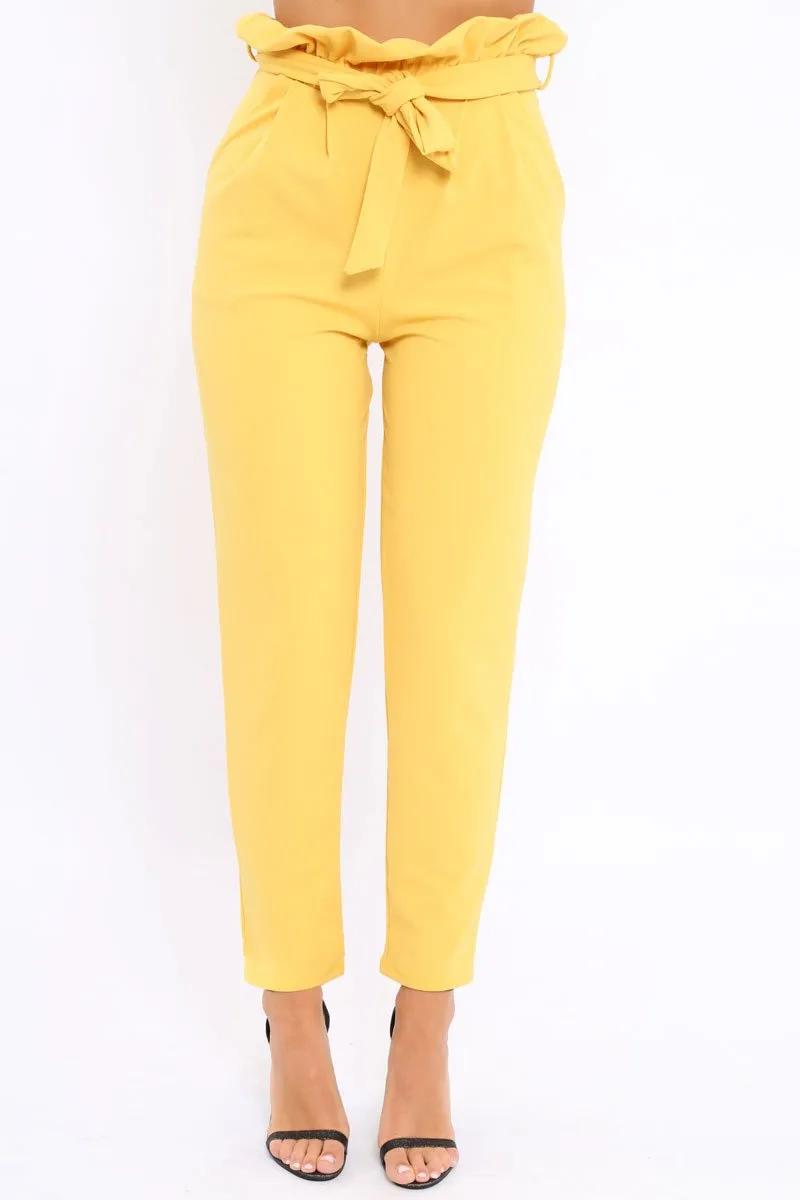Yellow Paper Bag Tie Waist Cigarette Trousers - Karmen