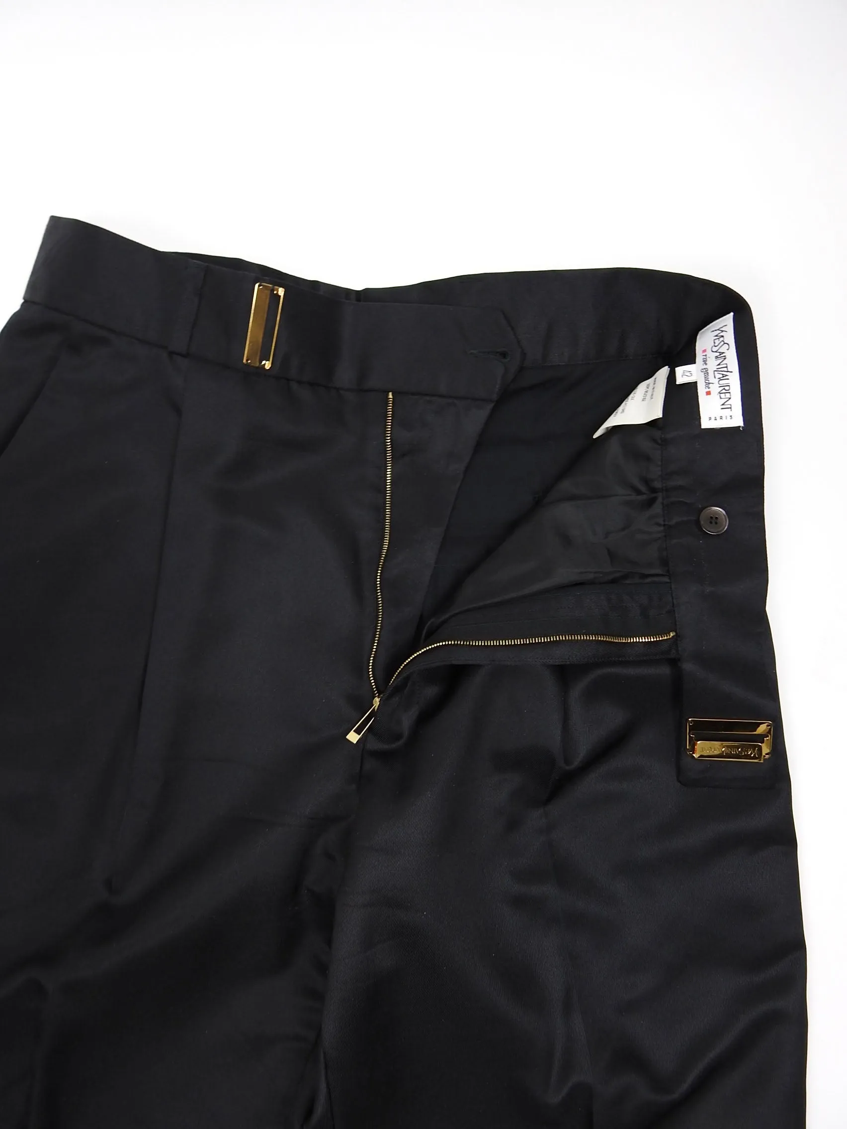 Yves Saint Laurent Rive Gauche Black Silk Blend Trousers Size 42 (Fit 29” Waist)