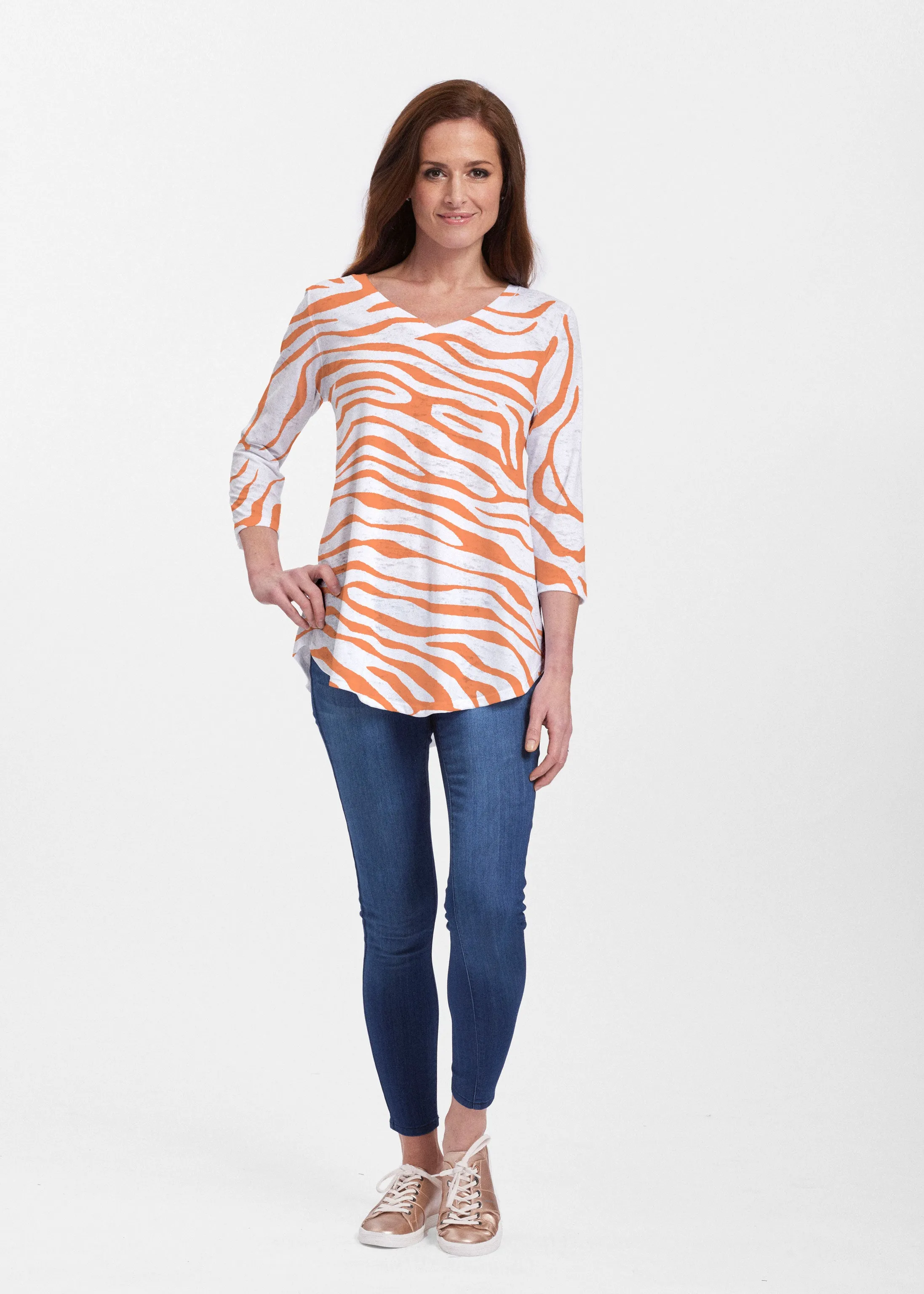 Zebra Orange (7042) ~ Signature V-neck Flowy Tunic